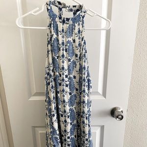 Blue floral dress high-neck, size small